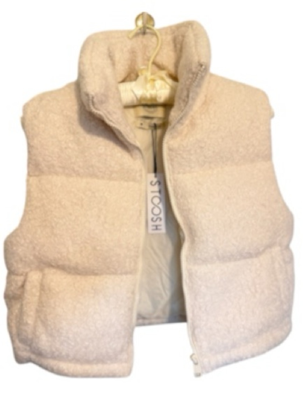 Stoosh Teddy Fleece Puffer Vest Cream Size M NWT